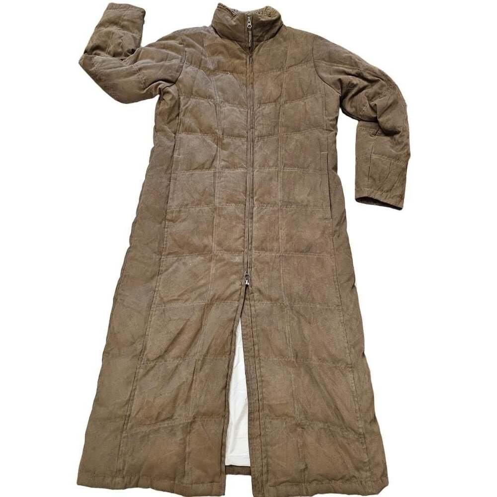 L.L.Bean Women's M Long Goose Down Puffer Coat Brown Full Zip Winter Jacket